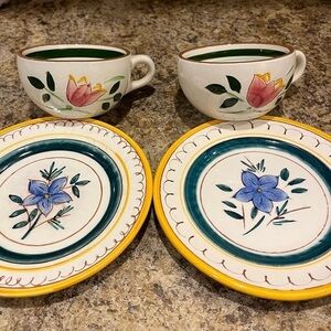 Stangl Pottery Tea Cups & Small Plates Made in USA Country Garden Flower Pattern